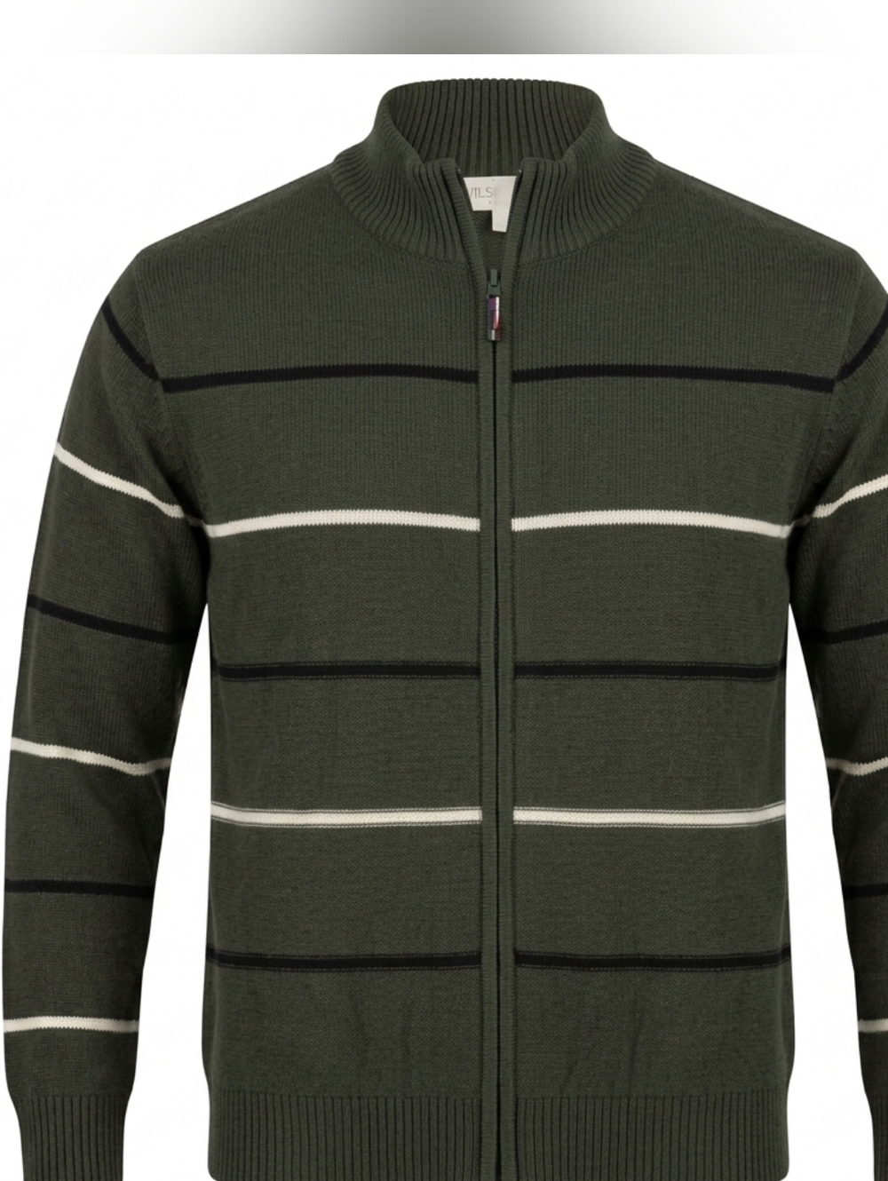 Vintage Muskoka Lakes Full Zip Olive Green Striped Men's Sweater Cardigan Size L